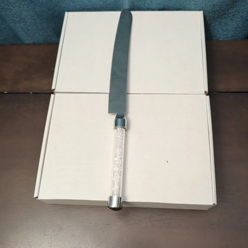 Mr & Mrs Wedding Cake Server Knife Set | Crystal Filled Bling Handle Stainless